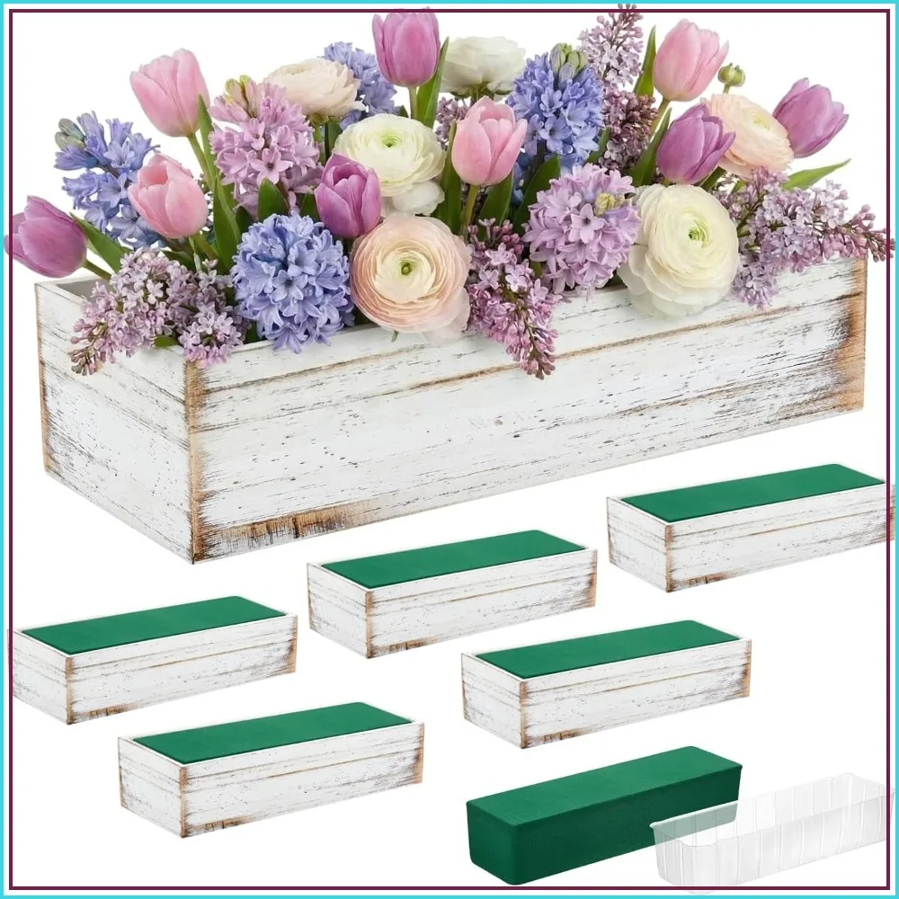 6 Rustic Wooden Planter Boxes with Plastic Liners & Floral Foam - 12x4 Inch Rectangle for Centerpieces, Christmas, Wedding, Home Garden Decor (White)
6 Rustic Wooden Planter Boxes with Plastic Liners & Floral Foam - 12x4 Inch Rectangle for Centerpieces, Christmas, Wedding, Home Garden Decor (White)
