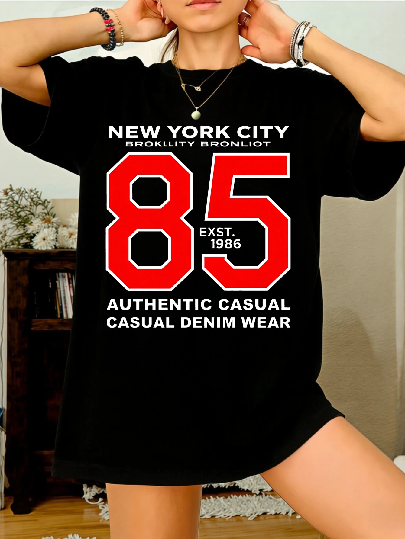 Womens Oversized Cotton T Shirt, NYC 85 Vintage Printed Casual Retro Graphic Tee, Summer Daily Wear Streetwear for Women
Womens Oversized Cotton T Shirt, NYC 85 Vintage Printed Casual Retro Graphic Tee, Summer Daily Wear Streetwear for Women