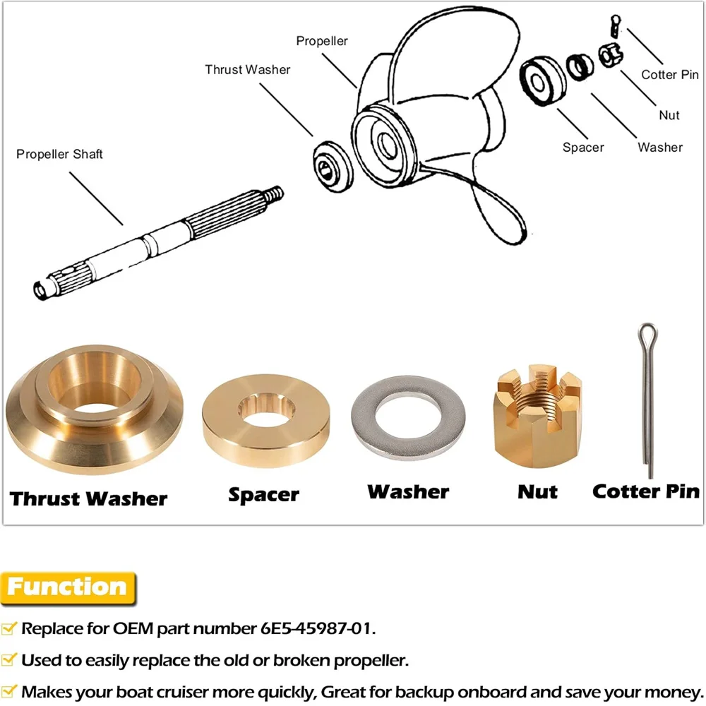 Outboard Upgrade Propeller Installation Hardware Tools Kit for Yamaha Outboard150-300HP Comparable to OEMPart Number6E5-45987-01
Outboard Upgrade Propeller Installation Hardware Tools Kit for Yamaha Outboard150-300HP Comparable to OEMPart Number6E5-45987-01