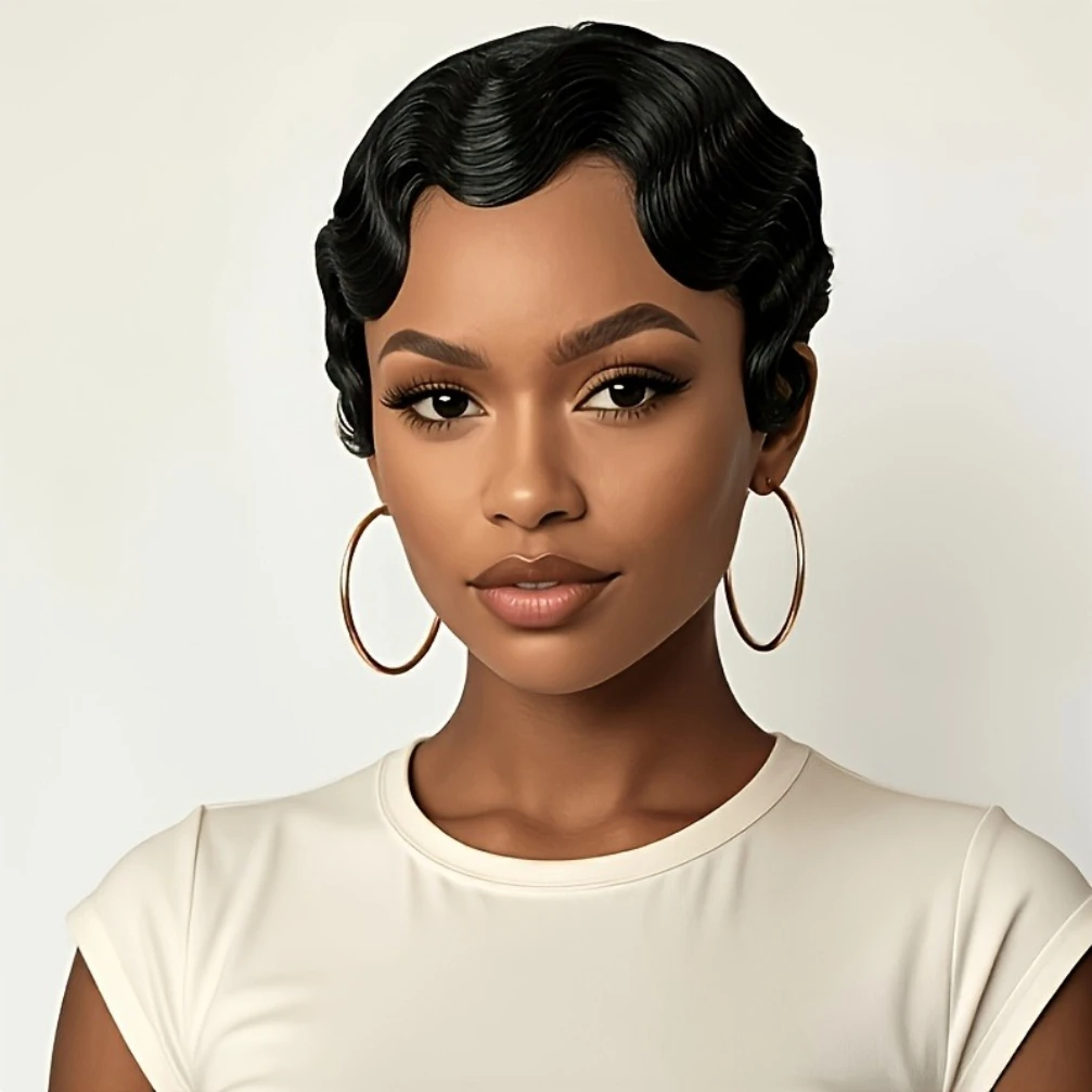 150% Density Finger Wave Human Hair Wig Short Pixie Cut Finger Wave Style Full Machine Made Wig
150% Density Finger Wave Human Hair Wig Short Pixie Cut Finger Wave Style Full Machine Made Wig