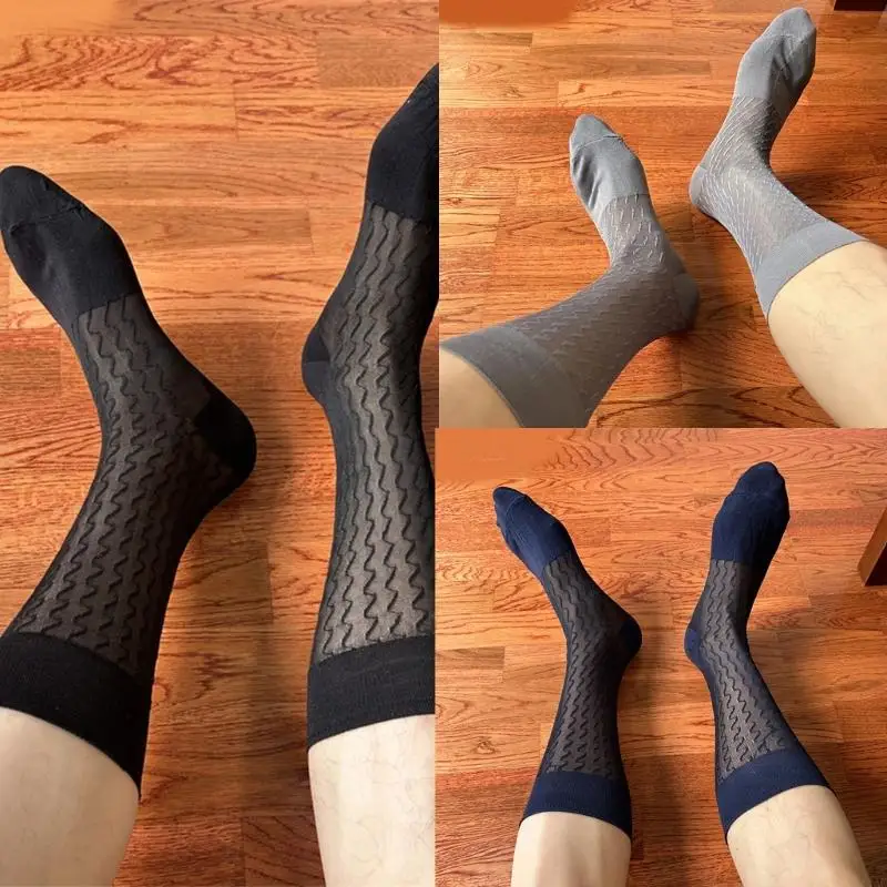 Lightweight Men's Waved Pattern Sheer Nylon Dress Socks for Office and Event Y1AC
Lightweight Men's Waved Pattern Sheer Nylon Dress Socks for Office and Event Y1AC
