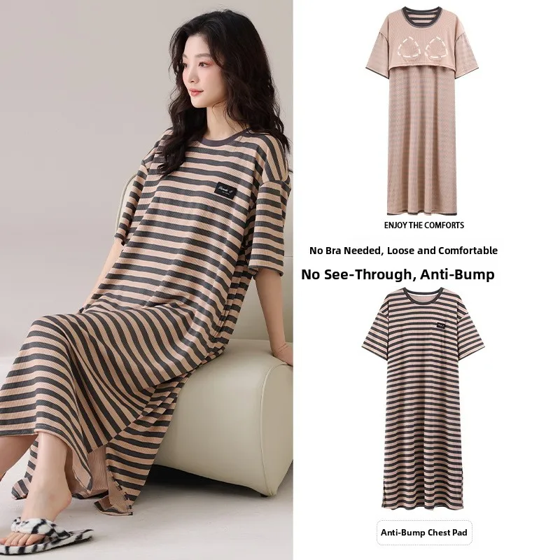 Women's Loose Ice Silk Sleep Dress Summer Cool Feeling Short Sleeve Striped Home Clothes Outerwear Comfortable Polyester
Women's Loose Ice Silk Sleep Dress Summer Cool Feeling Short Sleeve Striped Home Clothes Outerwear Comfortable Polyester