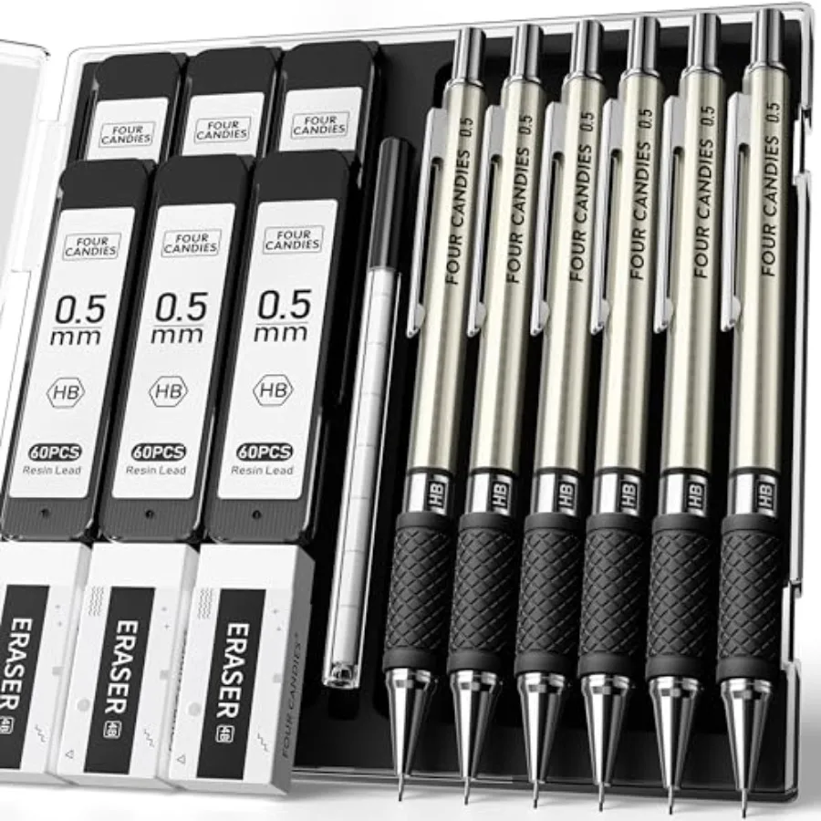 6PCS Metal Mechanical Pencil Set with 0.5 mm Fine Point, 360 Leads, 12 Erasers, Art Mechanical Pencils Pack with Storage Case f
6PCS Metal Mechanical Pencil Set with 0.5 mm Fine Point, 360 Leads, 12 Erasers, Art Mechanical Pencils Pack with Storage Case f