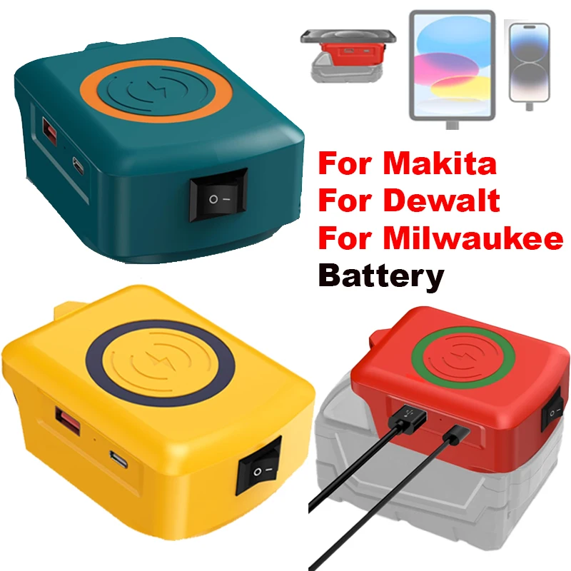 Fast Wireless Charger Adapter for Makita/Milwaukee/Dewalt 18V Battery - with Type C & USB Output, Wireless Phone Charger
Fast Wireless Charger Adapter for Makita/Milwaukee/Dewalt 18V Battery - with Type C & USB Output, Wireless Phone Charger