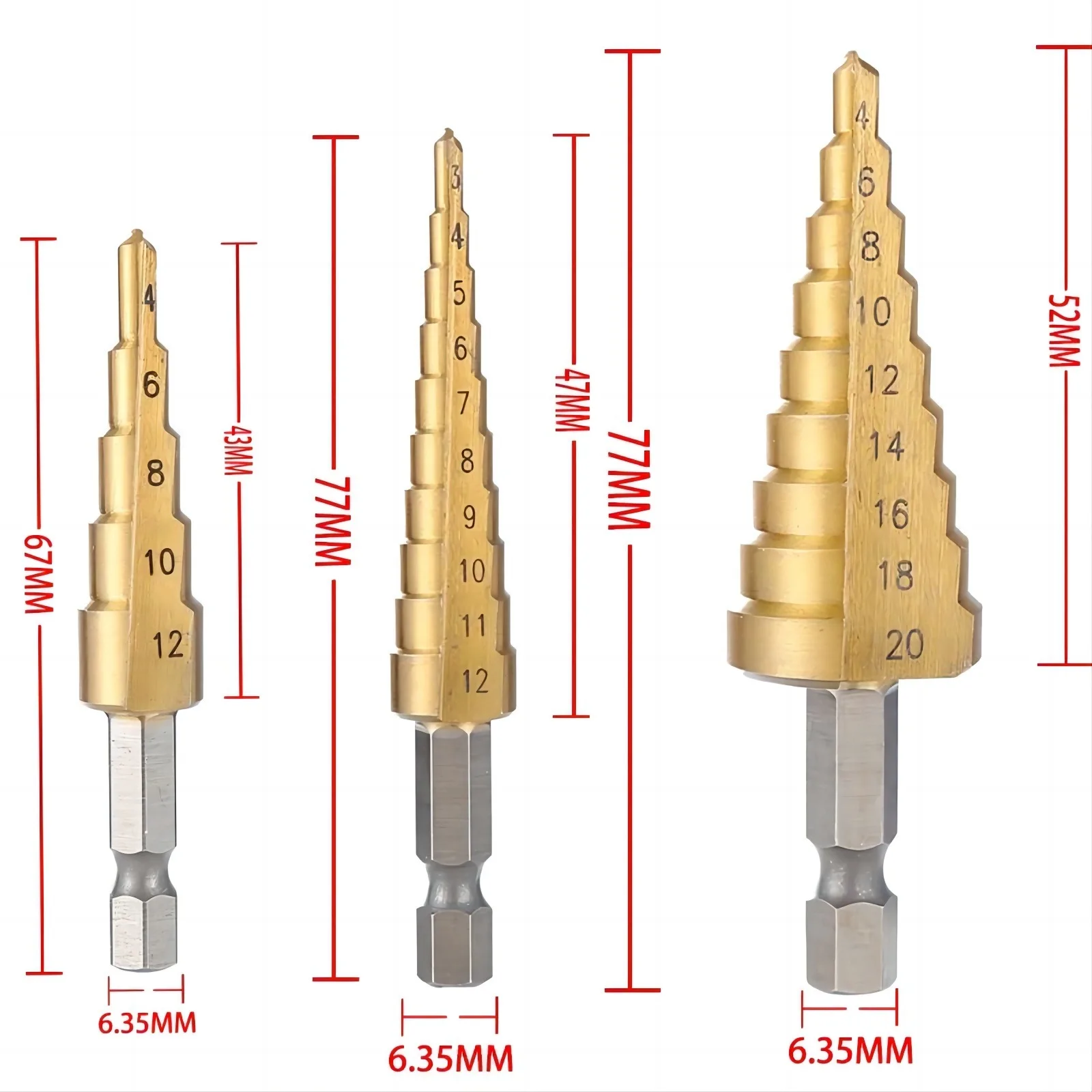 3Pcs Straight Groove Step Drill Bit 3-12mm 4-12mm 4-20mm 4-32mm Wood Metal Hole Driller Tool Set
3Pcs Straight Groove Step Drill Bit 3-12mm 4-12mm 4-20mm 4-32mm Wood Metal Hole Driller Tool Set