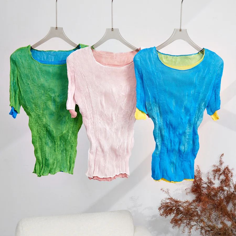 Summer T-Shirts Women Clothing 2023 Fashion Simple Double-Layered Round Neck Short Sleeved Slimming Stretch Miyake Pleated Tops
Summer T-Shirts Women Clothing 2023 Fashion Simple Double-Layered Round Neck Short Sleeved Slimming Stretch Miyake Pleated Tops