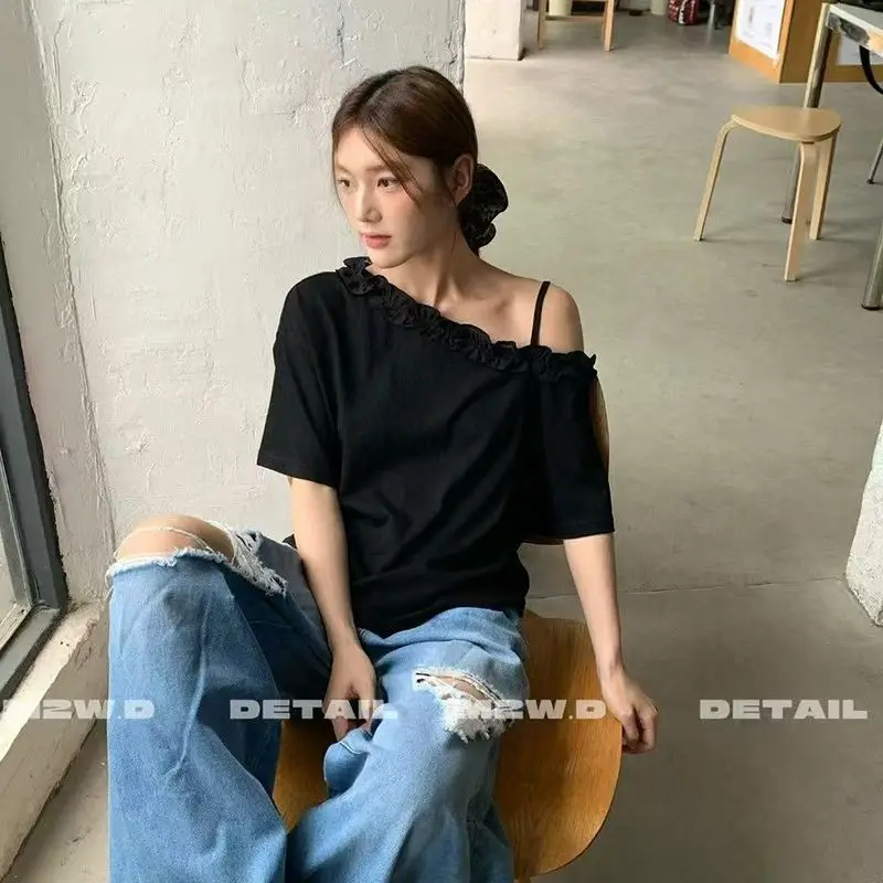 Women Clothes Summer Fashion Casual Simplicity Jacquard Solid Color Slash Neck Sling Ladies All-match Fashionable Short Sleeve T
Women Clothes Summer Fashion Casual Simplicity Jacquard Solid Color Slash Neck Sling Ladies All-match Fashionable Short Sleeve T
