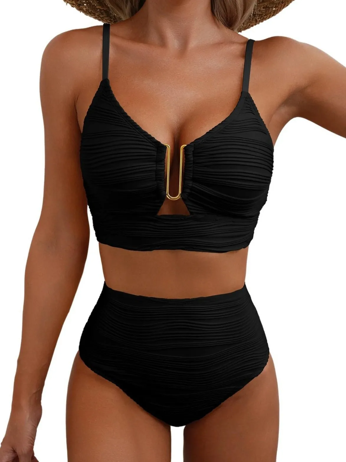 Summer Women's Clothing V Neck Hollow Out High Waist Textured Ruched Bikini For Woman Nylon Two Piece Sexy Outfits Swimwear
Summer Women's Clothing V Neck Hollow Out High Waist Textured Ruched Bikini For Woman Nylon Two Piece Sexy Outfits Swimwear