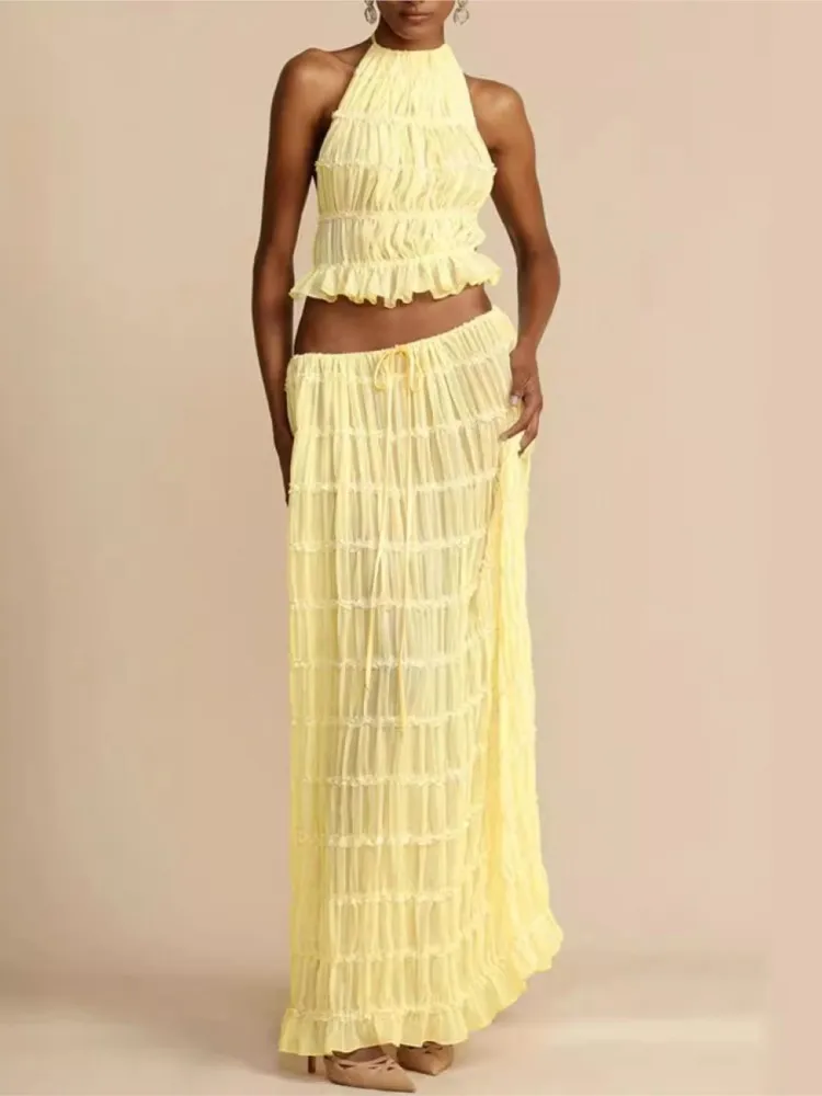 New 2-piece Fashionable Sexy Backless Halterneck Lace Vest Long Skirt Suit Vacation Beach Party Prom Nightclub Two-pieces Set
New 2-piece Fashionable Sexy Backless Halterneck Lace Vest Long Skirt Suit Vacation Beach Party Prom Nightclub Two-pieces Set