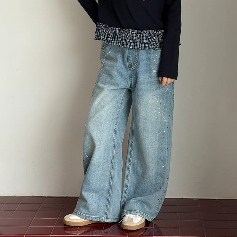 Girls Jeans 2026 Spring Color Rhinestone Straight Leg Denim Pants Korean Fashion Big Kids Casual Trousers Youth Trendy Bottoms
Girls Jeans 2026 Spring Color Rhinestone Straight Leg Denim Pants Korean Fashion Big Kids Casual Trousers Youth Trendy Bottoms