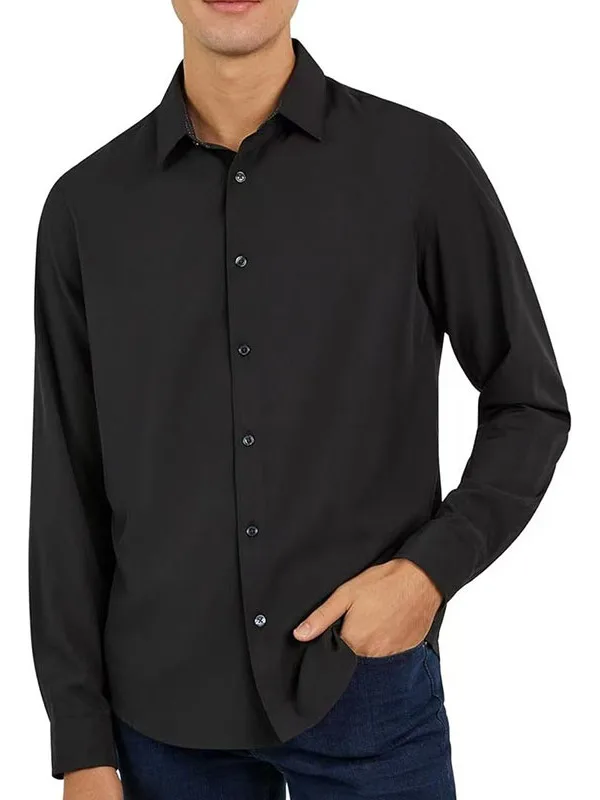 Business Casual Men's Long Sleeve Shirt Iron Free Elastic Collar Black Formal Shirt Polyester Fiber Slim Fit Non-deformable
Business Casual Men's Long Sleeve Shirt Iron Free Elastic Collar Black Formal Shirt Polyester Fiber Slim Fit Non-deformable