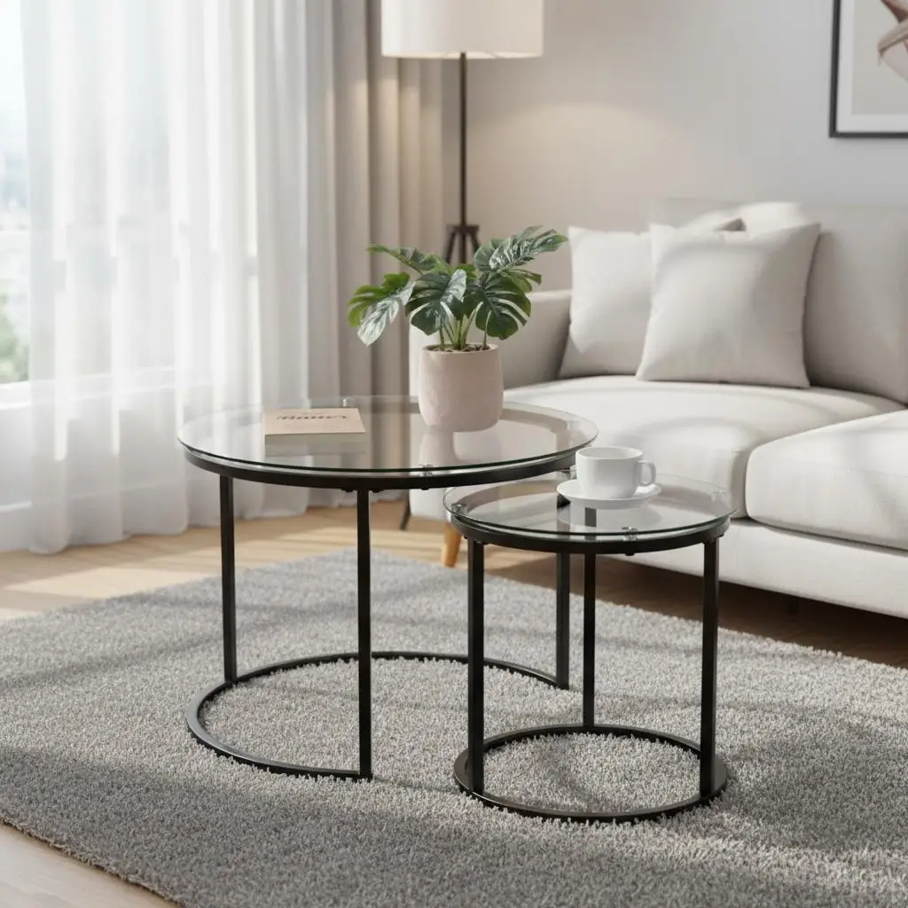 Tiered Beverage Stand Pair 23.6 Inch Circle Glass Top Surface Compact Apartment Layout Minimalist Furniture Accent Pedestal M
Tiered Beverage Stand Pair 23.6 Inch Circle Glass Top Surface Compact Apartment Layout Minimalist Furniture Accent Pedestal M