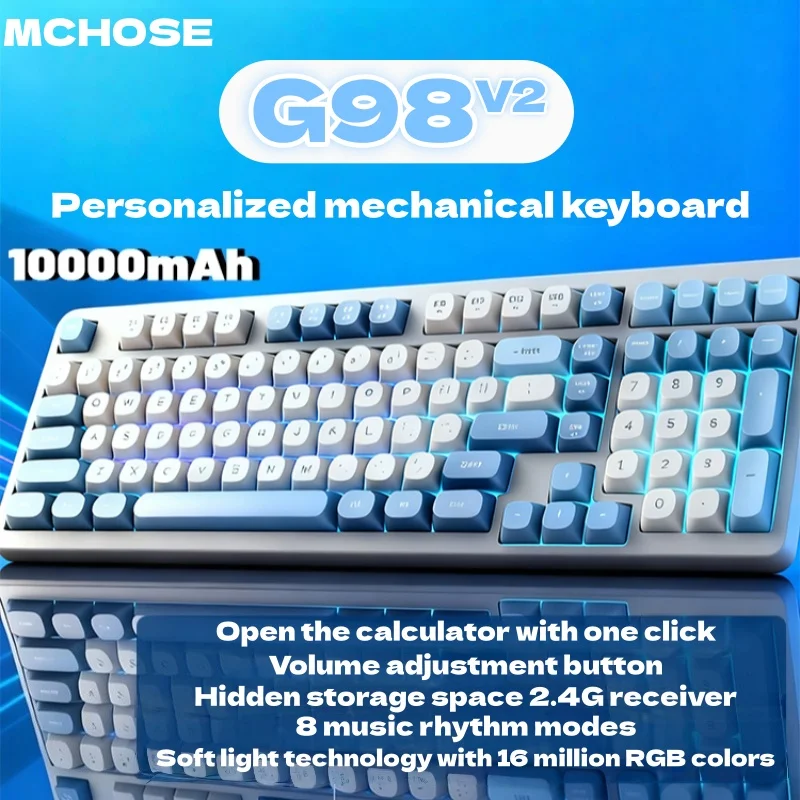 MCHOSE G98 V2 Беспроводная механическая игровая клавиатура Трехрежимная пользовательская прокладка с возможностью горячей замены Линейные переключатели Колпачки клавиш из ПБТ RGB LED
MCHOSE G98 V2 Беспроводная механическая игровая клавиатура Трехрежимная пользовательская прокладка с возможностью горячей замены Линейные переключатели Колпачки клавиш из ПБТ RGB LED