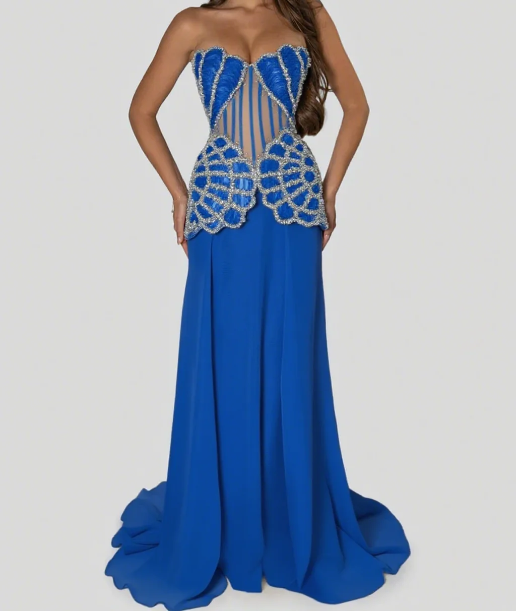 Soft Blue Embroidered Corset Dress Strapless Sleeveless Prom Dress Customized
Soft Blue Embroidered Corset Dress Strapless Sleeveless Prom Dress Customized