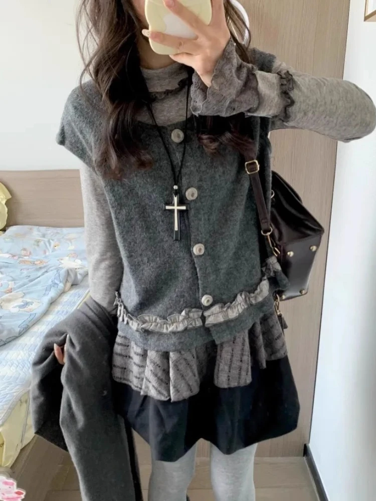 New Autumn Vintage 3 Piece Set Women Design Knitted Cardigan Vest + Turtleneck Tops + Black Skirt Harajuku Lovely Outfits 2025
New Autumn Vintage 3 Piece Set Women Design Knitted Cardigan Vest + Turtleneck Tops + Black Skirt Harajuku Lovely Outfits 2025