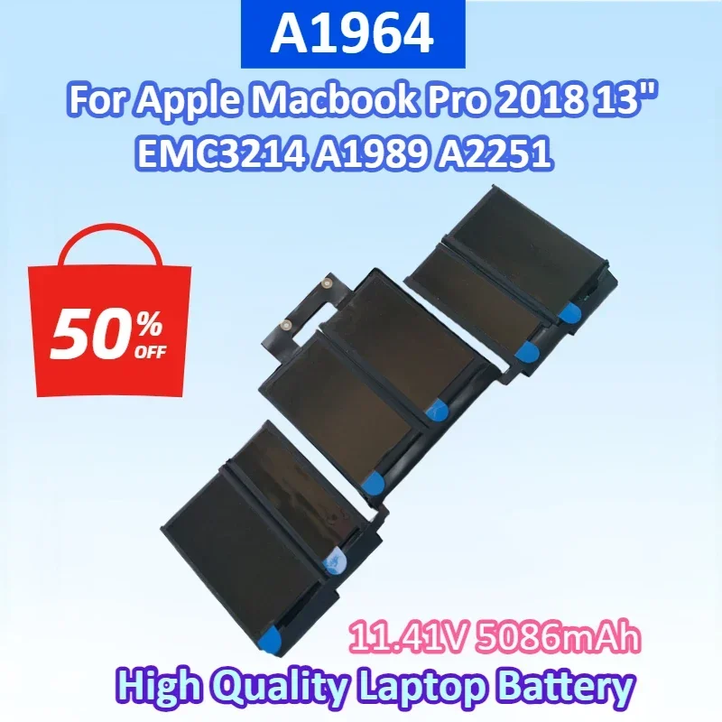 New A1964 11.41V 5086mAh Laptop Battery for Apple MacBook Pro A1989 A2251 13" 2018-2019 EMC3214 EMC3358/3348 020-02497 MR9Q2LL/A
New A1964 11.41V 5086mAh Laptop Battery for Apple MacBook Pro A1989 A2251 13" 2018-2019 EMC3214 EMC3358/3348 020-02497 MR9Q2LL/A