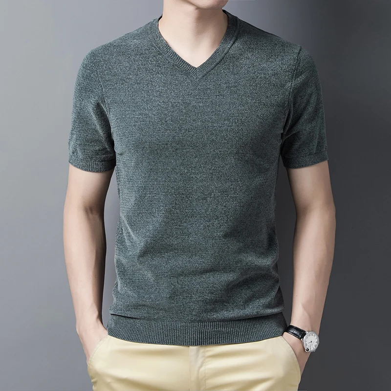 Spring Men's Short-Sleeved Sweater V-neck Loose European and American Simple Youth Fashion Urban Elegant T-shirt
Spring Men's Short-Sleeved Sweater V-neck Loose European and American Simple Youth Fashion Urban Elegant T-shirt