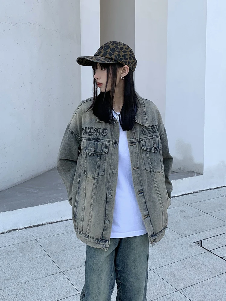 URKR Street Sle American Denim Jaet ex Spring Autumn Printed High Street Retro Brand Loose Fit Long Sve Button up
URKR Street Sle American Denim Jaet ex Spring Autumn Printed High Street Retro Brand Loose Fit Long Sve Button up