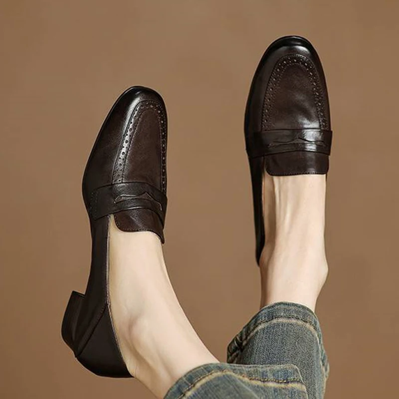 Vintage Loafers Women High Quality Cow Leather 3.5cm Heel Casual Loafers Women Shoe Spring Autumn Woman Shoes Simple HE17
Vintage Loafers Women High Quality Cow Leather 3.5cm Heel Casual Loafers Women Shoe Spring Autumn Woman Shoes Simple HE17
