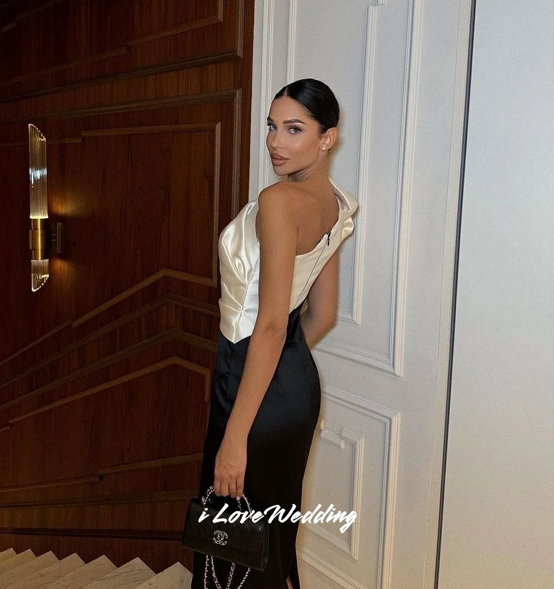 Woman One Shoulder Evening Dresses 2025 Satin Sleeveless Black White Mermaid Tea-Length Pleated Wedding Party Dresses Customized
Woman One Shoulder Evening Dresses 2025 Satin Sleeveless Black White Mermaid Tea-Length Pleated Wedding Party Dresses Customized