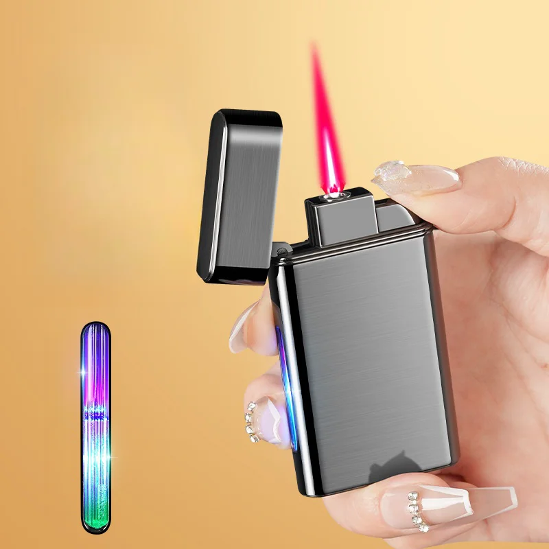 Ultra thin metal visual window inflatable lighter windproof jet colored red flame torch gas with LED light lighter men's gift
Ultra thin metal visual window inflatable lighter windproof jet colored red flame torch gas with LED light lighter men's gift