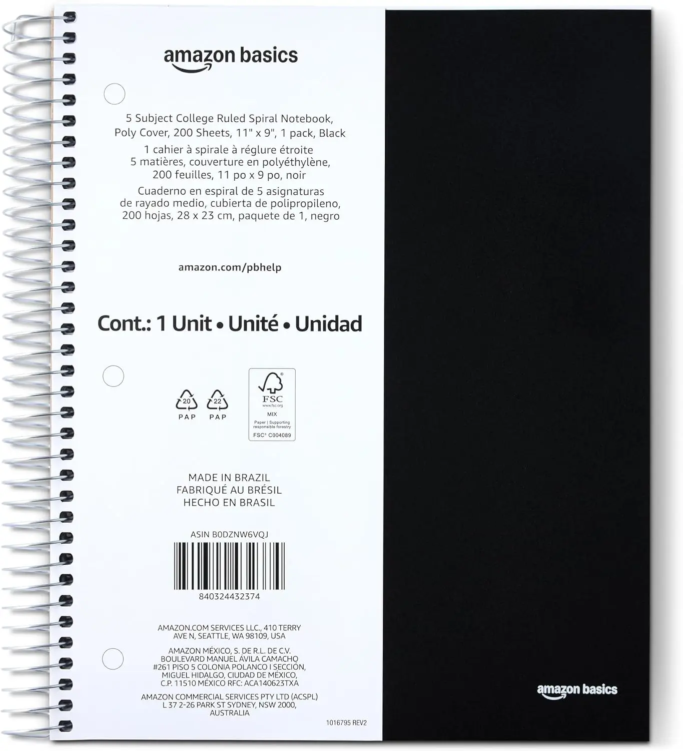 College Ruled 5-Subject Spiral Notebook, 200 Sheets, 9x11 Inches, Black for School
College Ruled 5-Subject Spiral Notebook, 200 Sheets, 9x11 Inches, Black for School