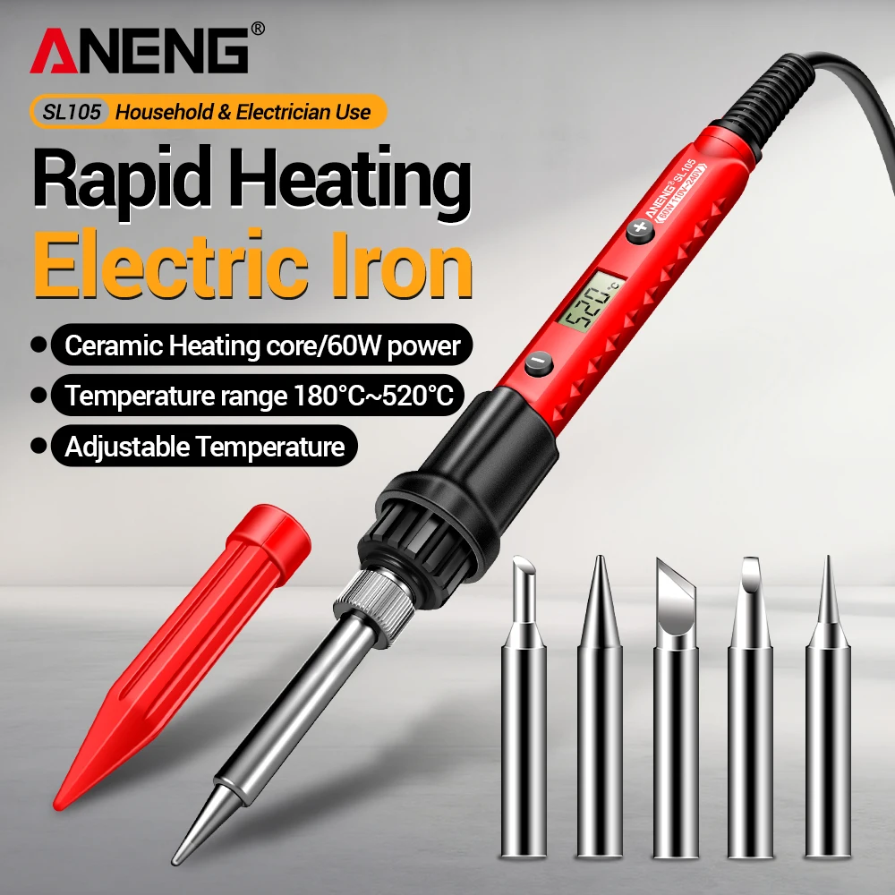 60W Electric Soldering Iron 110V/220V Adjustable Temperature 180°C~520°C Fast Welding ANENG SL104/SL105 Professional Repair Tool
60W Electric Soldering Iron 110V/220V Adjustable Temperature 180°C~520°C Fast Welding ANENG SL104/SL105 Professional Repair Tool