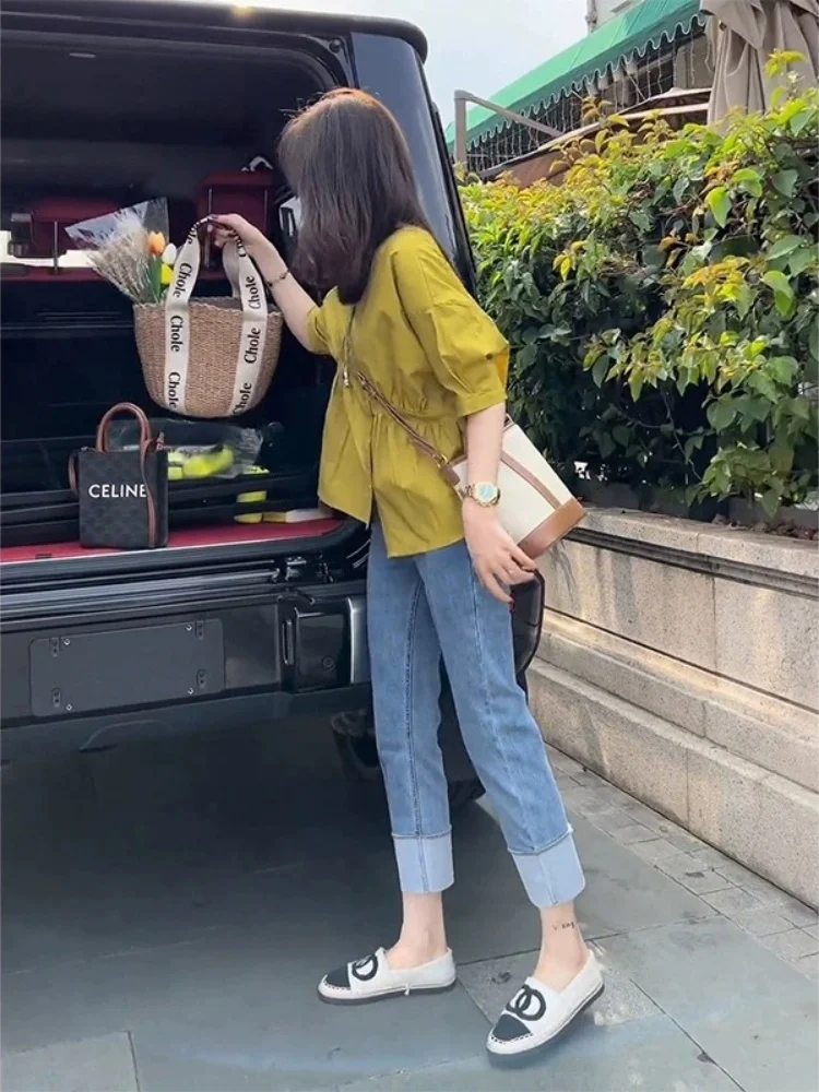 Korean Style Loose Fit Short Sleeve Irregular Doll Shirt Bubble Sleeve Women's Summer Top Button down Pure Color Casual Shirt
Korean Style Loose Fit Short Sleeve Irregular Doll Shirt Bubble Sleeve Women's Summer Top Button down Pure Color Casual Shirt