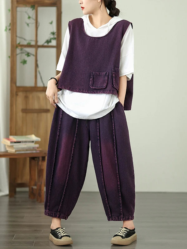 Slimming Denim Set Women's Loose Faionable Vest Pumpkin Jeans Two-Piece Slimming Set Summer New Arrival Casual Outfit
Slimming Denim Set Women's Loose Faionable Vest Pumpkin Jeans Two-Piece Slimming Set Summer New Arrival Casual Outfit