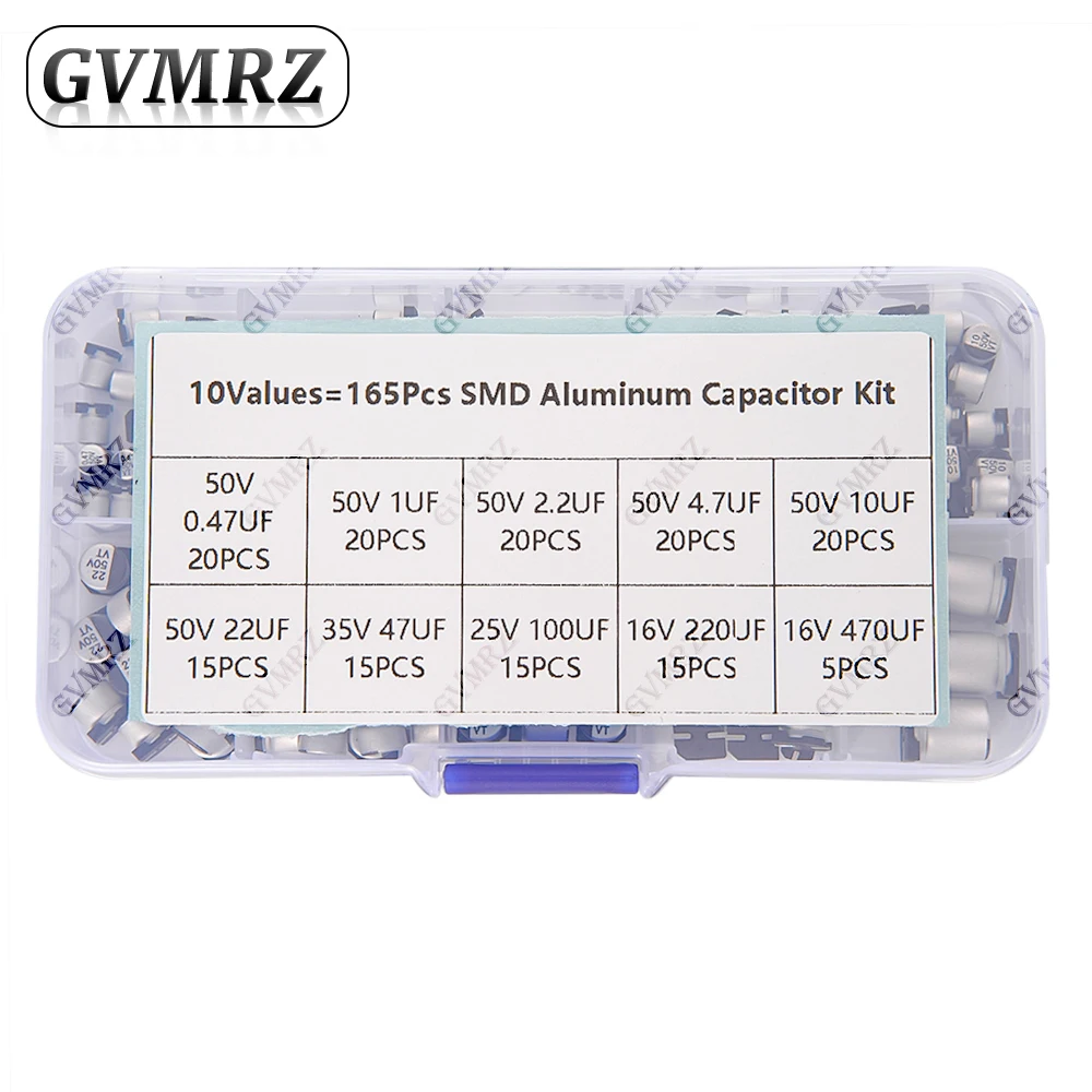 165PCS 10Values SMD Aluminum Electrolytic Capacitor Sample Box - Assorted Kit for Electronics DIY Repair kit
165PCS 10Values SMD Aluminum Electrolytic Capacitor Sample Box - Assorted Kit for Electronics DIY Repair kit