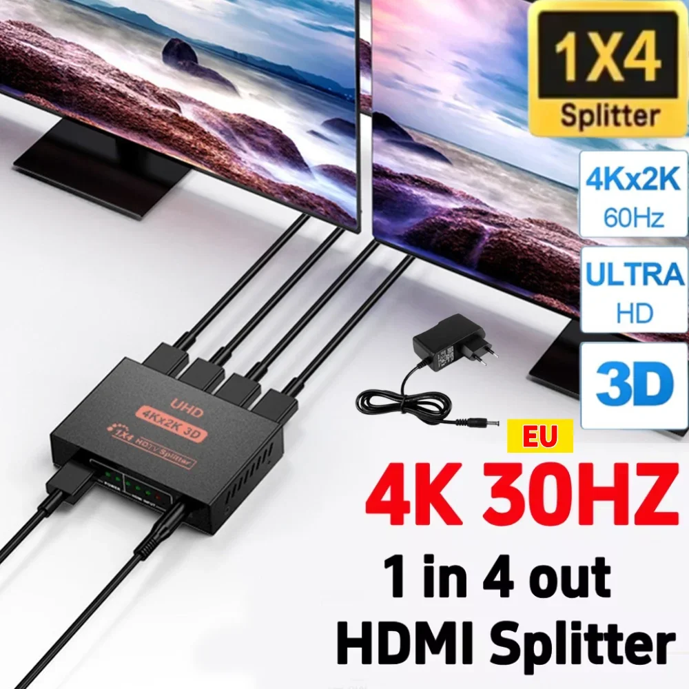 1 x 4 HDMI-compatible Splitter Converter 1 in 4 Out HD 1.4 Splitter 3D Video Switcher HDCP 4K 30HZ for HDTV DVD PS3 Xbox
1 x 4 HDMI-compatible Splitter Converter 1 in 4 Out HD 1.4 Splitter 3D Video Switcher HDCP 4K 30HZ for HDTV DVD PS3 Xbox