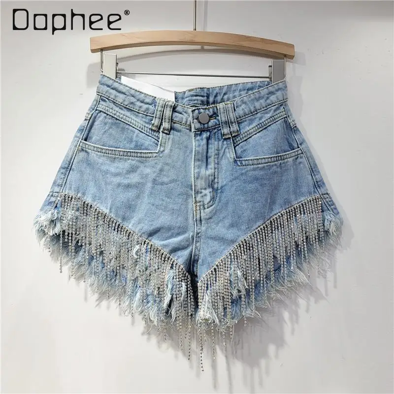 2026 Summer New Ripped High Waist Rhinestone Fringed Chain Slim and Thin Straight Denim Shorts Women Jean Shorts
2026 Summer New Ripped High Waist Rhinestone Fringed Chain Slim and Thin Straight Denim Shorts Women Jean Shorts