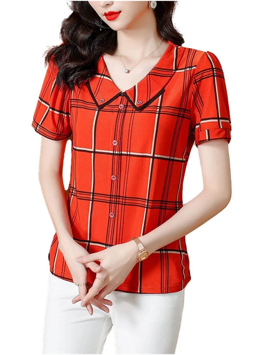 5XL Women Spring Summer Blouses Shirts Lady Fashion Casual Short Sleeve Turn-down Lattice Stripe Printing Blusas Tops CT0720
5XL Women Spring Summer Blouses Shirts Lady Fashion Casual Short Sleeve Turn-down Lattice Stripe Printing Blusas Tops CT0720