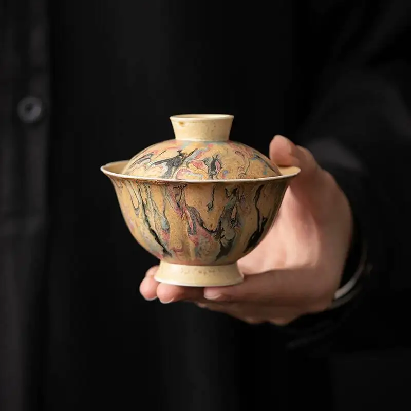 Handmade Dunhuang Oil Painting Style Fire-Fired Two-Piece Lidded Bowl For Home Use, Small Size, Shino-Yaki Style, Unique Tea
Handmade Dunhuang Oil Painting Style Fire-Fired Two-Piece Lidded Bowl For Home Use, Small Size, Shino-Yaki Style, Unique Tea