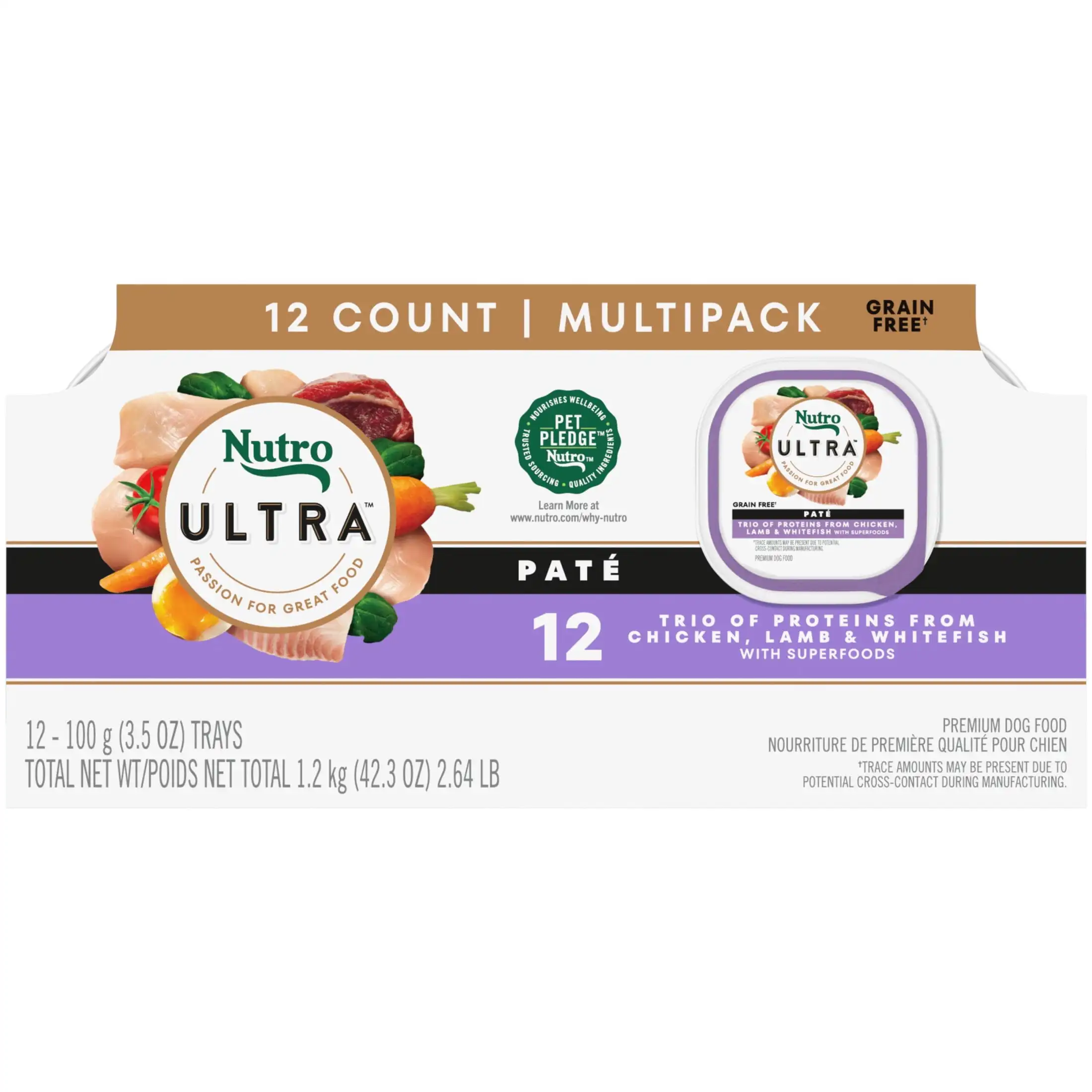Nutro Ultra Adult Pate Trio of Proteins Chicken, Lamb & Whitefish Wet Dog Food, (24) 3.5 oz Trays
Nutro Ultra Adult Pate Trio of Proteins Chicken, Lamb & Whitefish Wet Dog Food, (24) 3.5 oz Trays