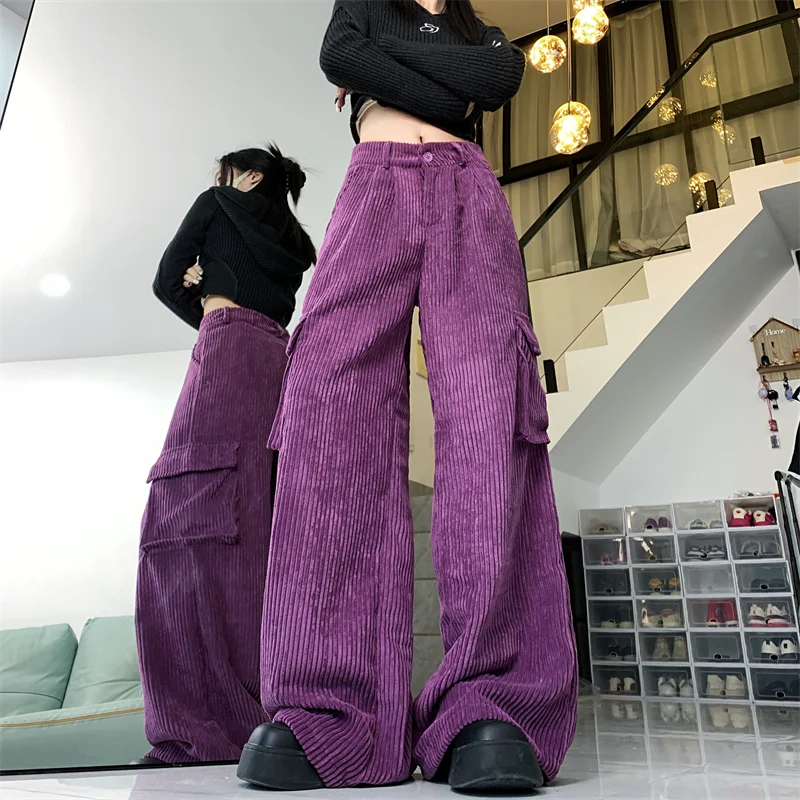 Women Purple Cargo Pants Streetwear High Waist Wide Leg Pants Y2K Style Vintage Female 2024 Red Autumn Solid Straight Trousers
Women Purple Cargo Pants Streetwear High Waist Wide Leg Pants Y2K Style Vintage Female 2024 Red Autumn Solid Straight Trousers