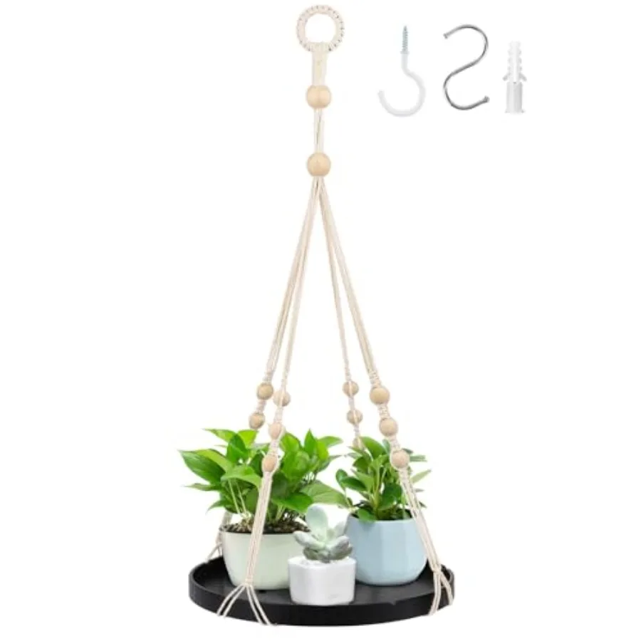 SUREAM Indoor Hanging Planter Shelf Black Macrame Plant Hanger Handmade Cn Plant Hangers with Wood Tray Planter Flower Pots Hol
SUREAM Indoor Hanging Planter Shelf Black Macrame Plant Hanger Handmade Cn Plant Hangers with Wood Tray Planter Flower Pots Hol