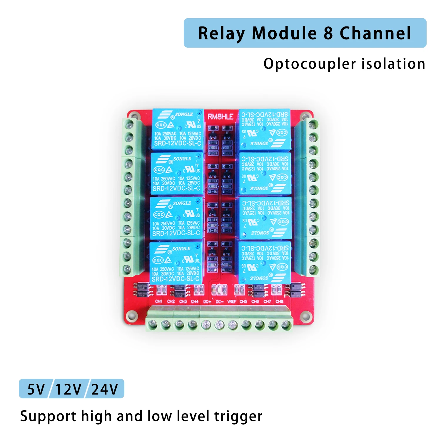 5V 12V 24V Eight 8 Channel Module Board Shield with Optocoupler Support High and Low Level Trigger Voltage Relay 220v
5V 12V 24V Eight 8 Channel Module Board Shield with Optocoupler Support High and Low Level Trigger Voltage Relay 220v
