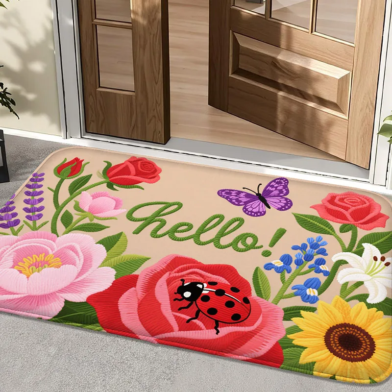 1PC hello colorful flower butterfly pattern flannel floor mat, bedroom carpet, entrance door mat, indoor and outdoor foot mat
1PC hello colorful flower butterfly pattern flannel floor mat, bedroom carpet, entrance door mat, indoor and outdoor foot mat