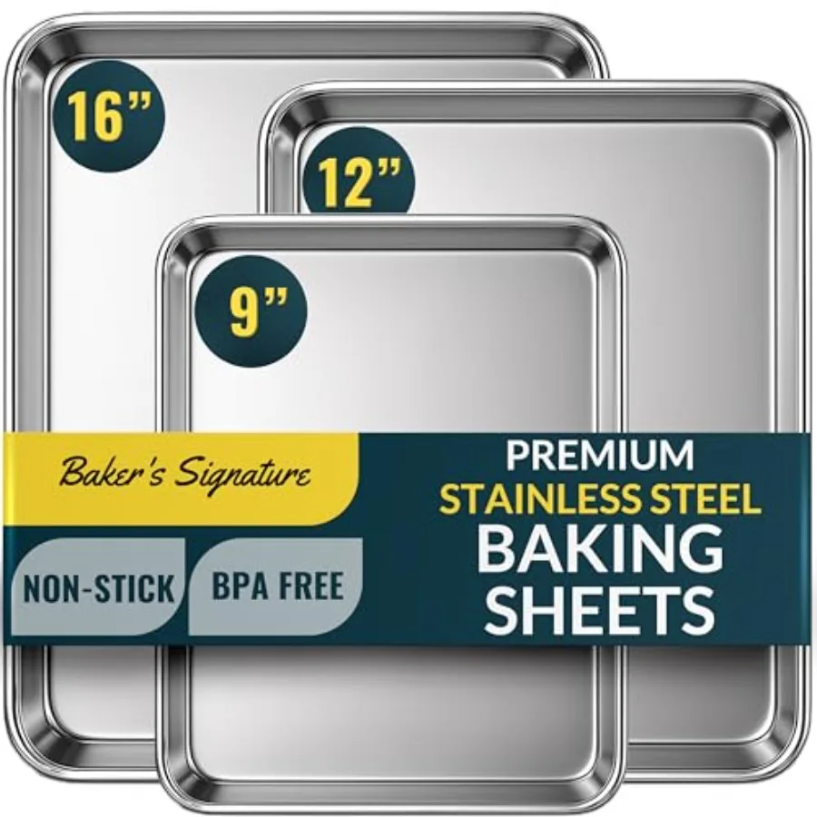 Baker's Signature Stainless Steel Cookie Sheet Pan Stainless Steel Baking Sheet Set of 3 Mirror Finish Non-Stick Rust Resistant
Baker's Signature Stainless Steel Cookie Sheet Pan Stainless Steel Baking Sheet Set of 3 Mirror Finish Non-Stick Rust Resistant