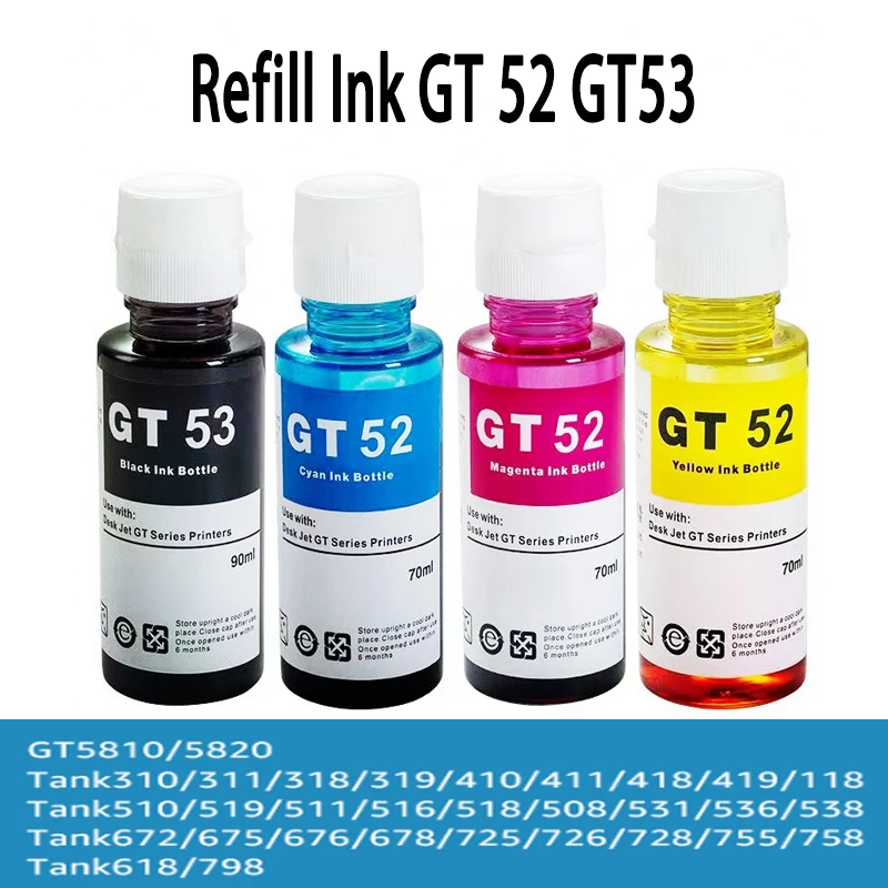 For HP GT-52 GT-53 Refill Ink For HP GT5820 GT411 GT5810 GT410 518 519 510 531450 455 500 515 516 519 530 559 570 610 Printer
For HP GT-52 GT-53 Refill Ink For HP GT5820 GT411 GT5810 GT410 518 519 510 531450 455 500 515 516 519 530 559 570 610 Printer