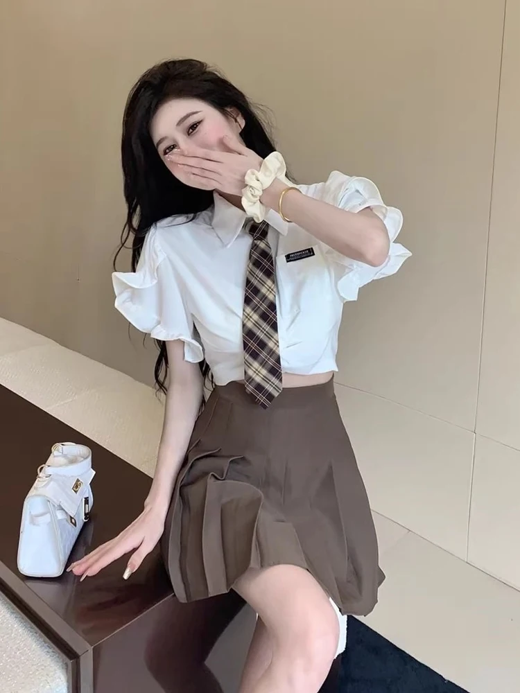 Spicy Girl Shirt And Pleated Skirt Set Short Retro College JK Uniform Style Women's Fashion Ensemble High Waist Neck Design
Spicy Girl Shirt And Pleated Skirt Set Short Retro College JK Uniform Style Women's Fashion Ensemble High Waist Neck Design