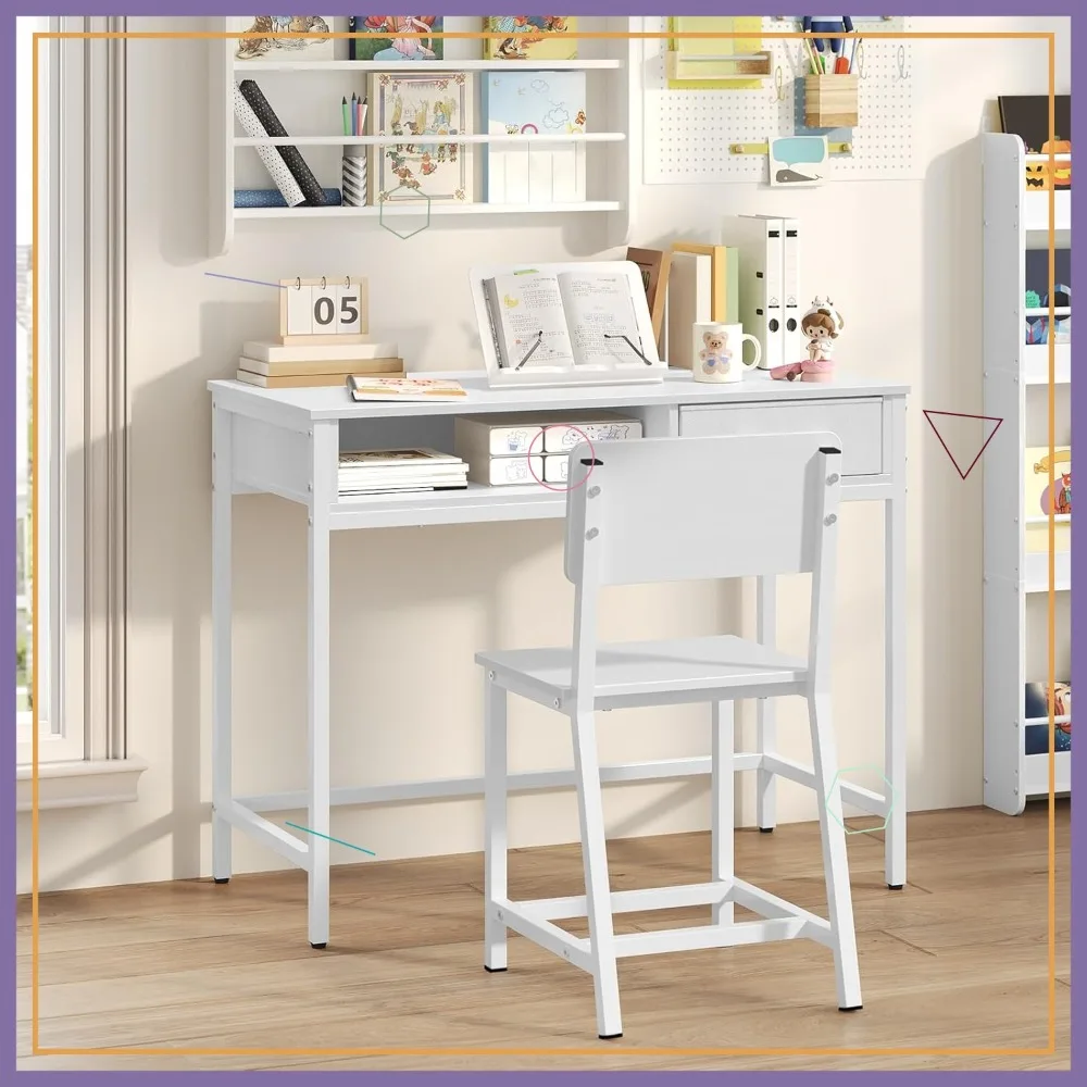 Kids Desk and Chair Set, Student Writing Desk with Book Sorter & Fabric Drawer, Wooden Study Table for Bedroom White
Kids Desk and Chair Set, Student Writing Desk with Book Sorter & Fabric Drawer, Wooden Study Table for Bedroom White