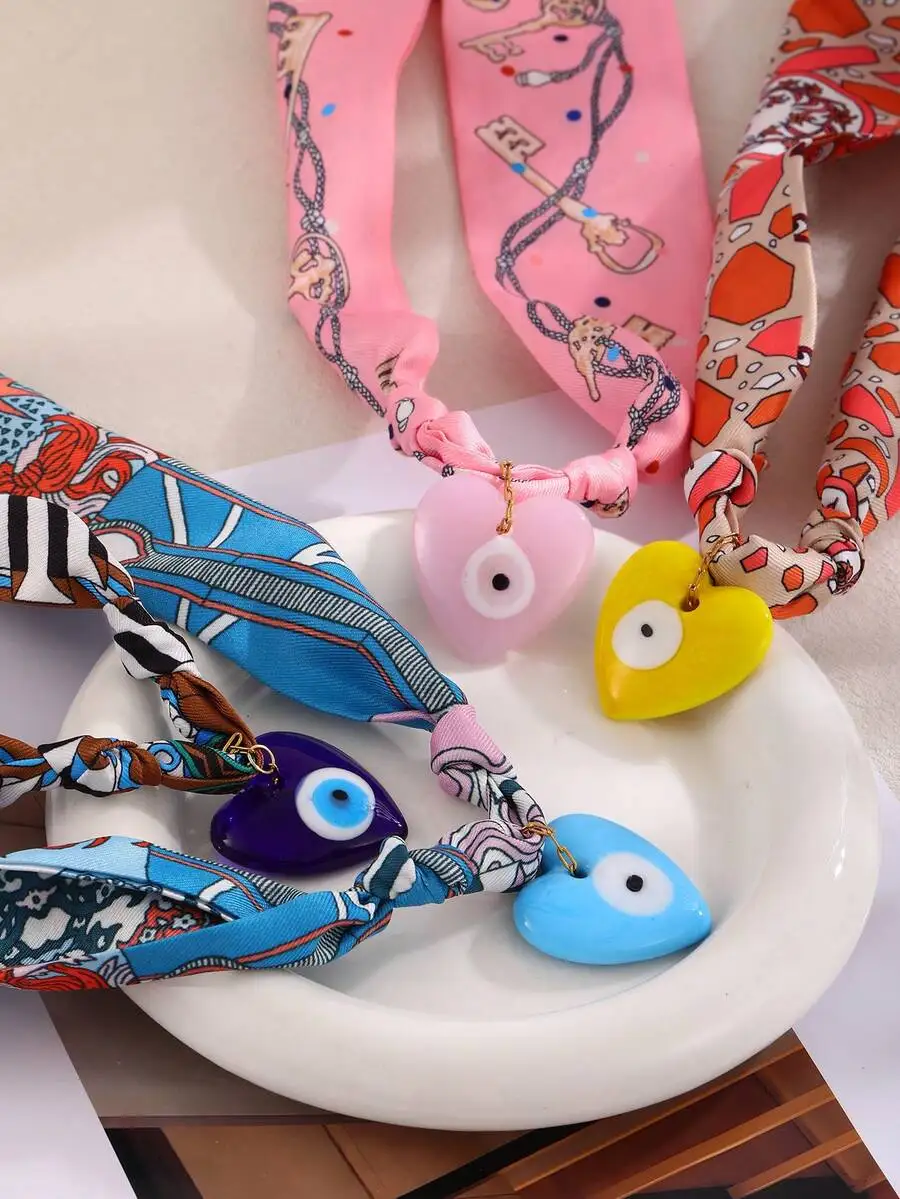 Bohemian Style Evil Eye Heart Pendant Necklace With Silk Scarf Chain For Women
Bohemian Style Evil Eye Heart Pendant Necklace With Silk Scarf Chain For Women
