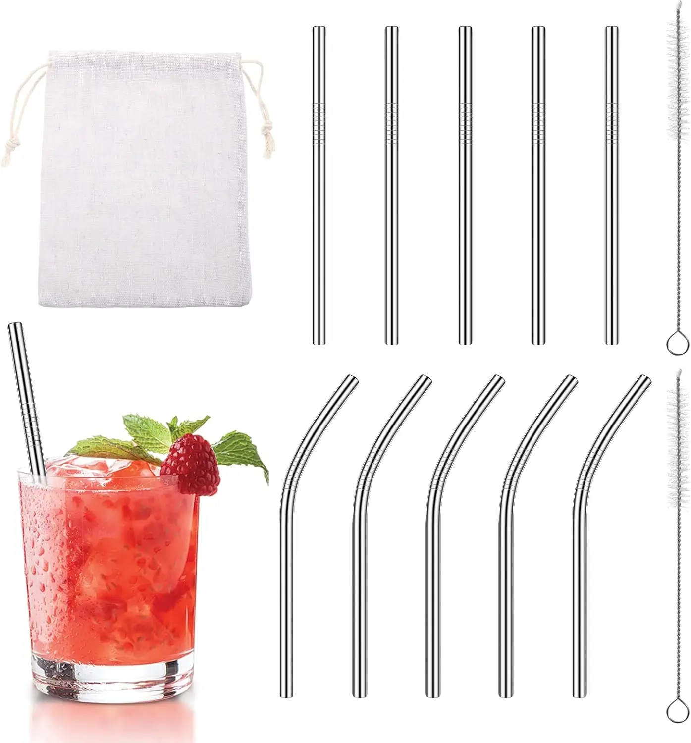 10 Pack Reusable Stainless Steel Straws with Cleaning Brushes for Drinks
10 Pack Reusable Stainless Steel Straws with Cleaning Brushes for Drinks
