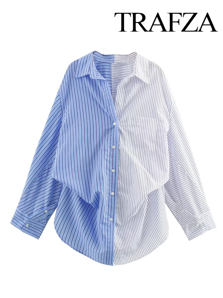 TRAFZA Spring Women Elegant Commuter Shirt Splicing Loose Lapel Striped Single-breasted Blouse Female Casual Long-sleeved Top
TRAFZA Spring Women Elegant Commuter Shirt Splicing Loose Lapel Striped Single-breasted Blouse Female Casual Long-sleeved Top