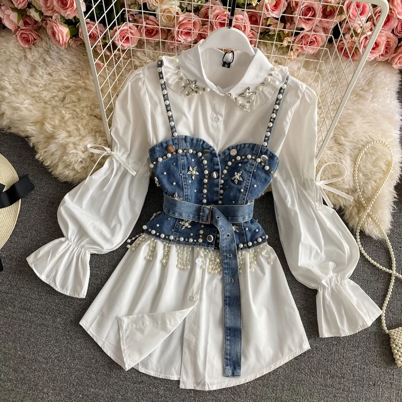 Spring 2025 Early Korean Sle Mid-Length Beaded Bell-Sve Denim Tank Top Women's irt Two-Piece Set Commute Pure Color
Spring 2025 Early Korean Sle Mid-Length Beaded Bell-Sve Denim Tank Top Women's irt Two-Piece Set Commute Pure Color