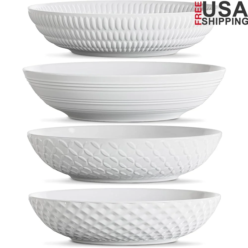 Set of 4 Textured Porcelain Dinner Bowls Dishwasher Safe Stackable Soup Pasta Cereal Bowl Durable Kitchen Tableware Gift
Set of 4 Textured Porcelain Dinner Bowls Dishwasher Safe Stackable Soup Pasta Cereal Bowl Durable Kitchen Tableware Gift