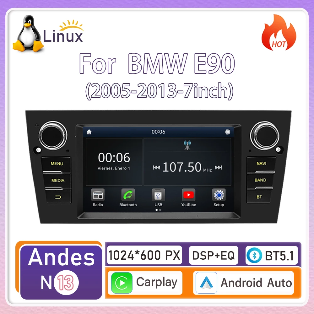 Для BMW E90 (2005-2013, 7 дюймов) беспроводное устройство CarPlay на базе Linux, новая модель, навигация, видео, мультимедиа
Для BMW E90 (2005-2013, 7 дюймов) беспроводное устройство CarPlay на базе Linux, новая модель, навигация, видео, мультимедиа
