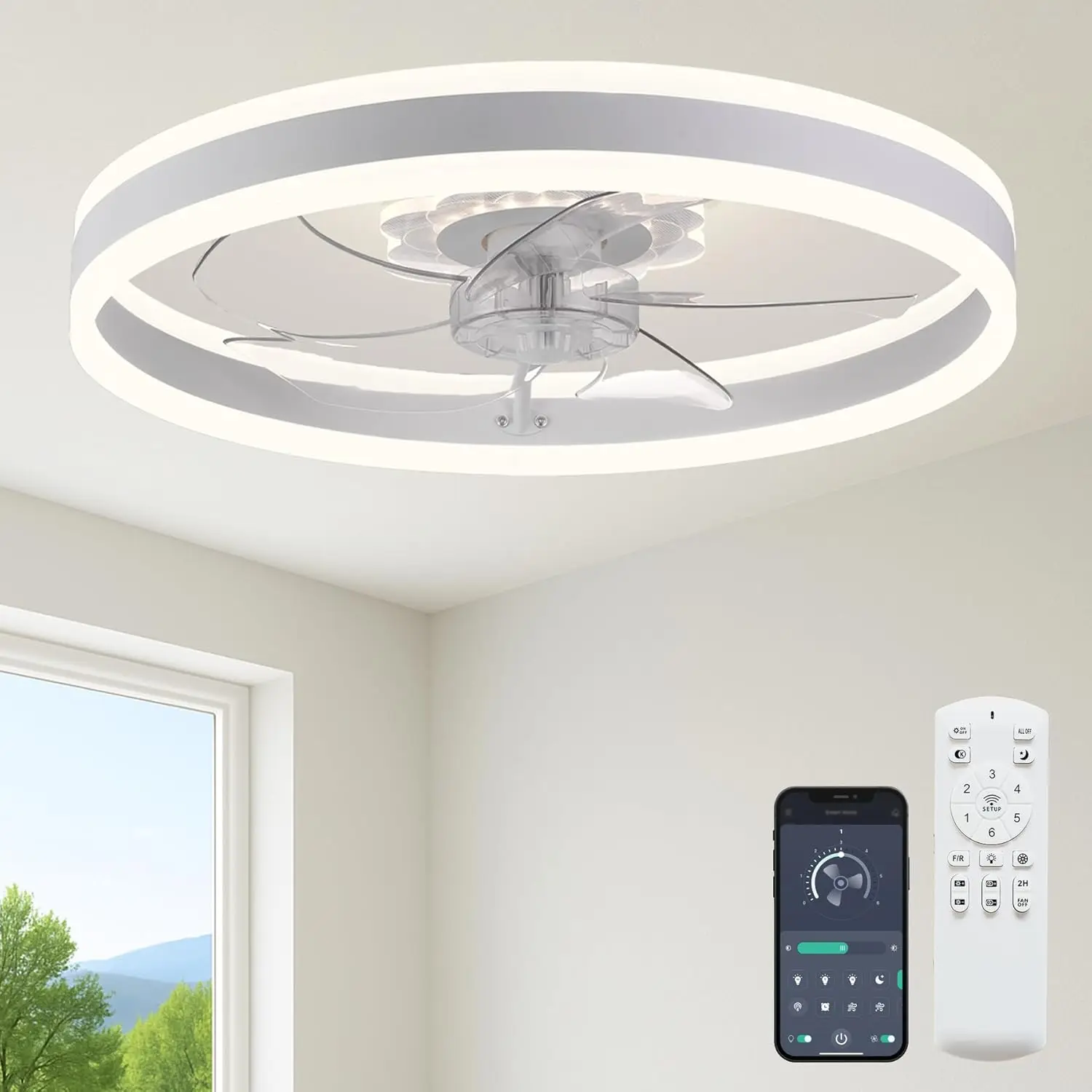 23.6'' Ceiling Fan with Light, Upgraded Low Profile Fan, Flush Mount Ceiling Fan, 6 Speeds, Dimmable LED, App & Remote Control,
23.6'' Ceiling Fan with Light, Upgraded Low Profile Fan, Flush Mount Ceiling Fan, 6 Speeds, Dimmable LED, App & Remote Control,
